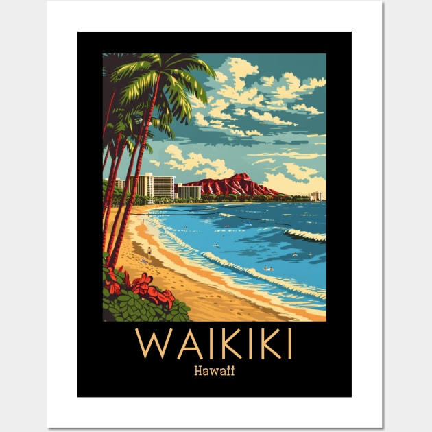 A Vintage Travel Illustration of Waikiki - Hawaii Wall Art by goodoldvintage